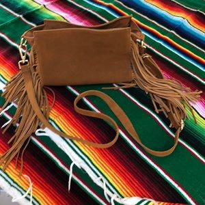 Suede tan fringe purse